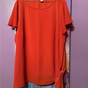 Michael Kors Orange Blouse with Studded Sleeves